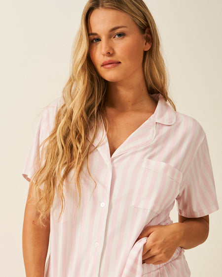 Short Pajama Set - Pale Pink Stripe Charming Garment Enterprises Co