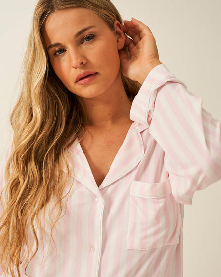 Long Pajama Set - Pale Pink Stripe Charming Garment Enterprises Co