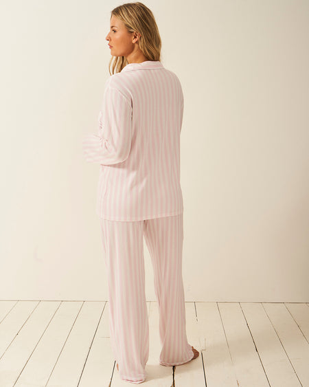 Long Pajama Set - Pale Pink Stripe Charming Garment Enterprises Co