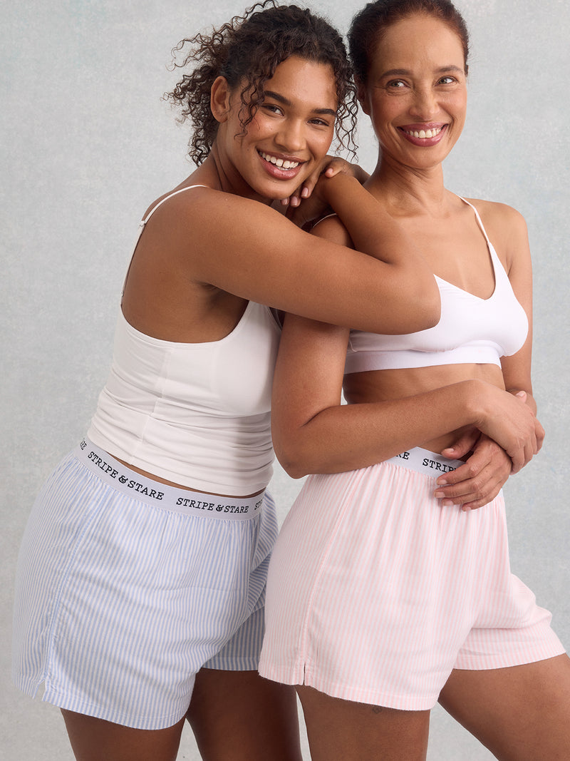Soft Brushed Woven Pajama Shorts - Pink Stripe Anjos & Lourenco