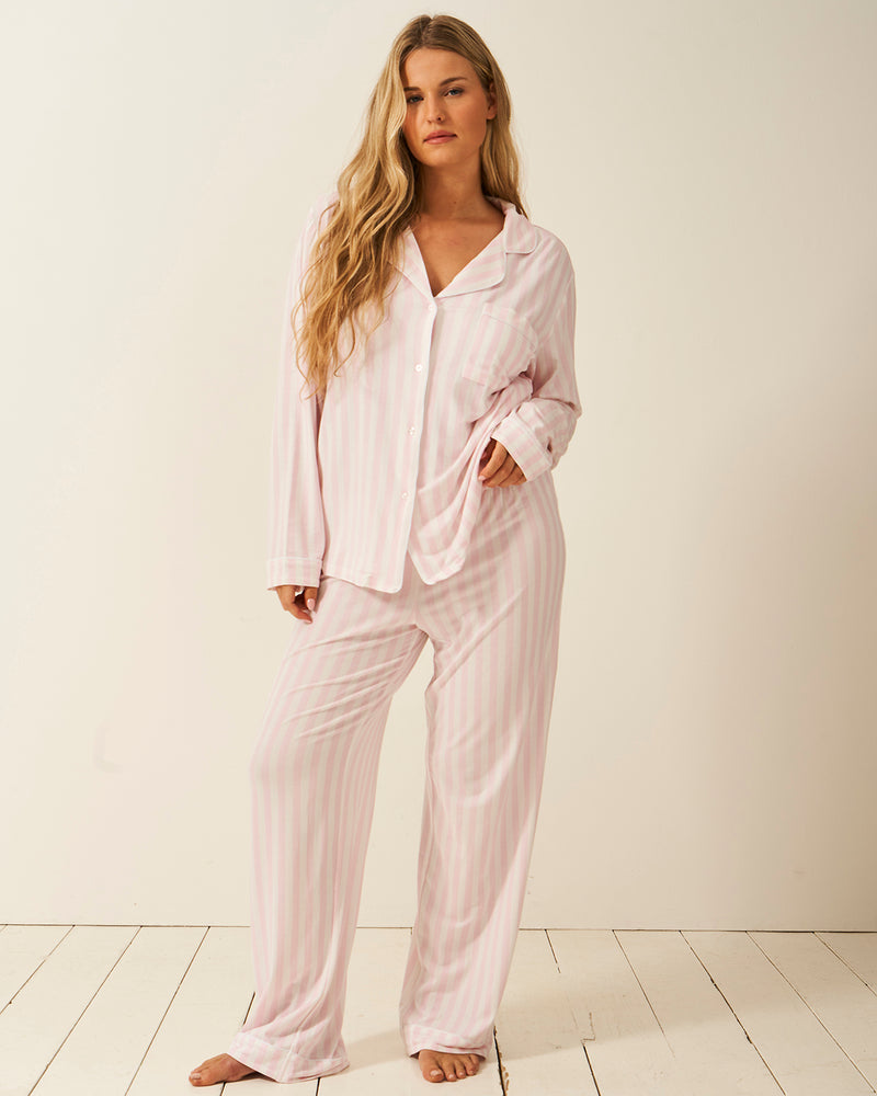 Long Pajama Set - Pale Pink Stripe Charming Garment Enterprises Co
