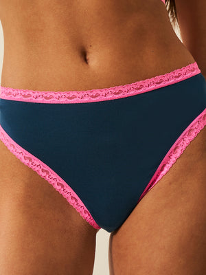 High Waist Thong - Midnight Neon Pink