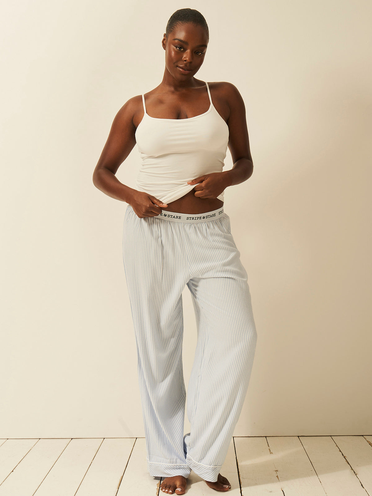 Soft Brushed Woven Pajama Bottoms - Blue Stripe Anjos & Lourenco