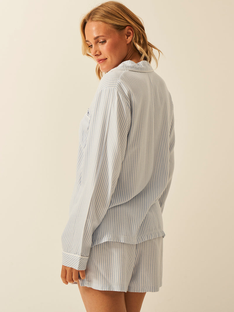 Soft Brushed Woven Pajama Top - Blue Stripe Anjos & Lourenco