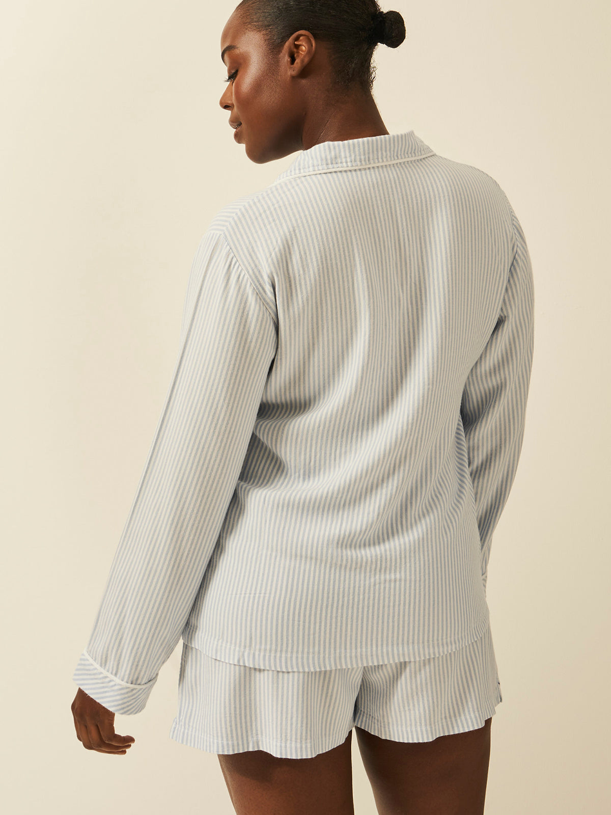 Soft Brushed Woven Pajama Shorts - Blue Stripe Anjos & Lourenco