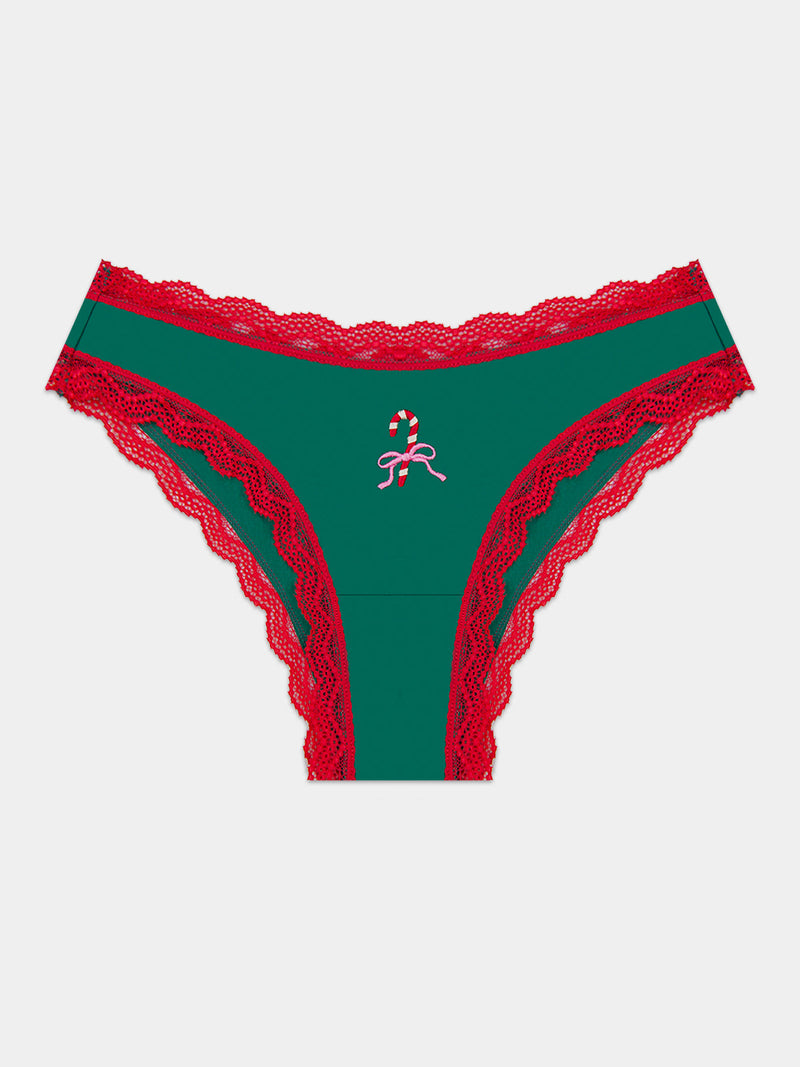 Brazilian Brief - Candy Cane Bow Embroidery