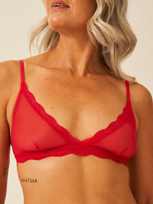 Triangle Lace Mesh Bra - Cherry Red