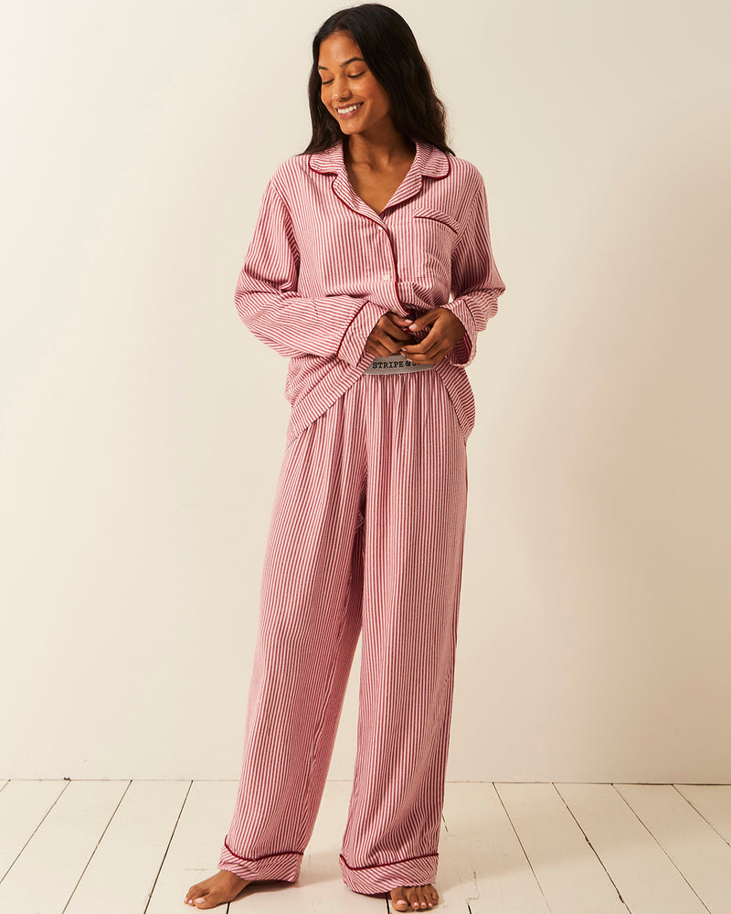Soft Brushed Woven Pajama Bottoms - Red Stripe Anjos & Lourenco