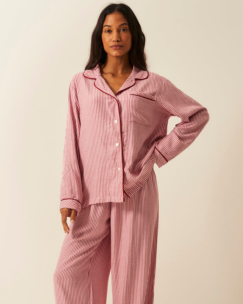 Soft Brushed Woven Pajama Top - Red Stripe Anjos & Lourenco