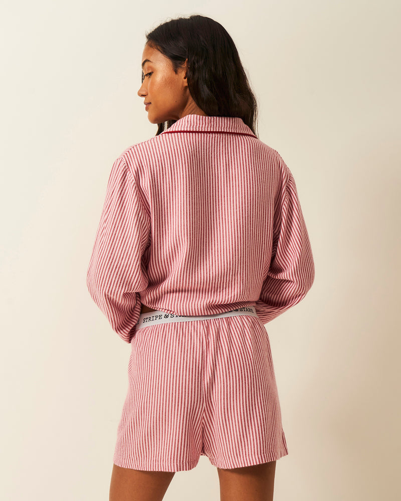 Soft Brushed Woven Pajama Shorts - Red Stripe Anjos & Lourenco