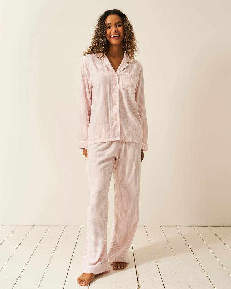 Soft Brushed Woven Pajama Top - Pink Stripe Anjos & Lourenco
