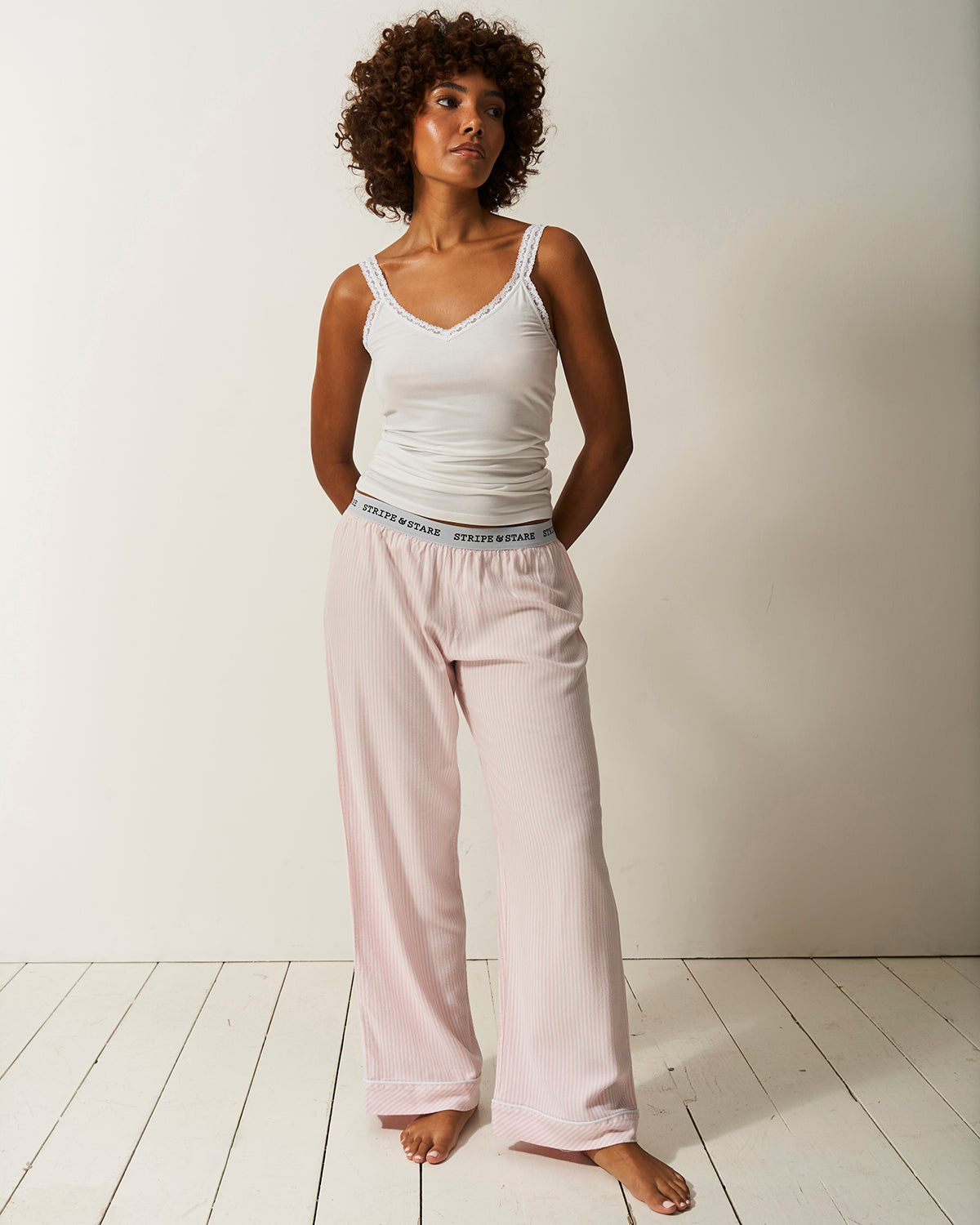 Soft Brushed Woven Pajama Bottoms - Pink Stripe Anjos & Lourenco