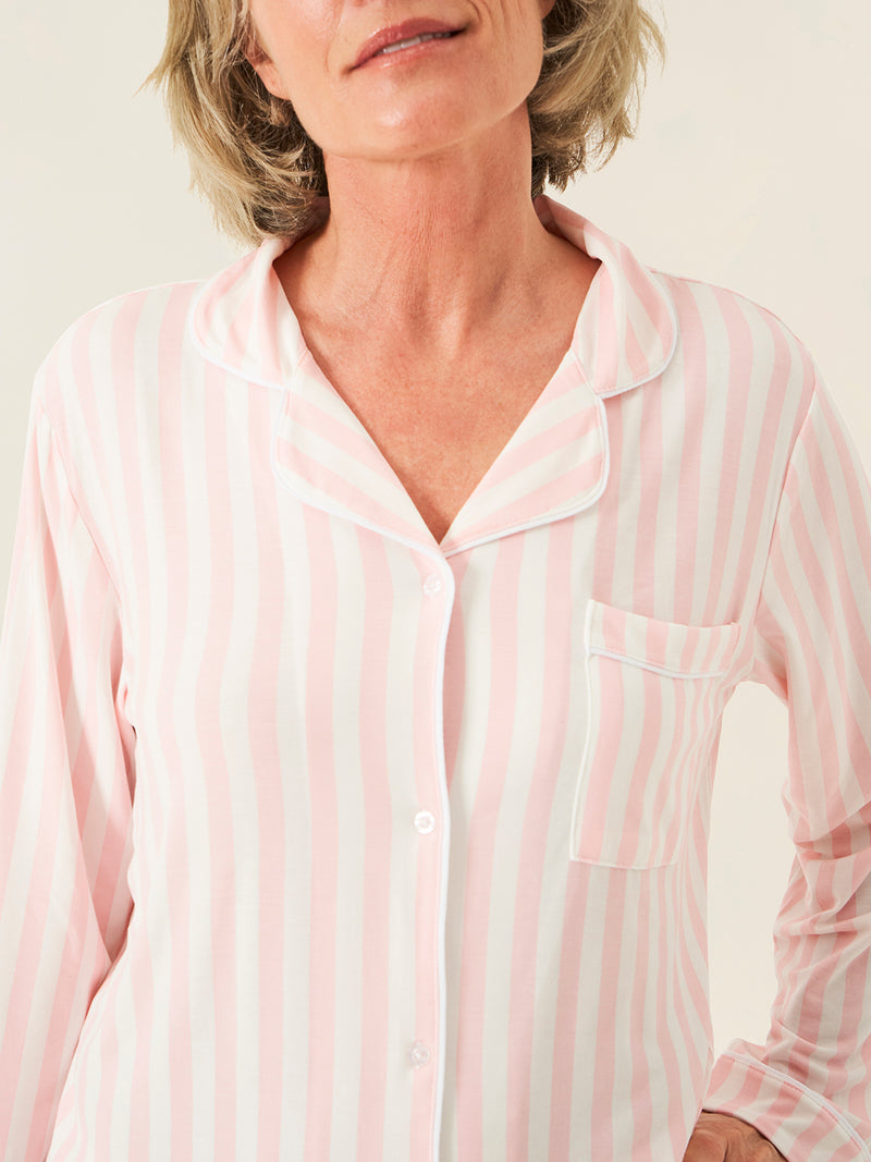 Long Pajama Set - Pale Pink Stripe Charming Garment Enterprises Co