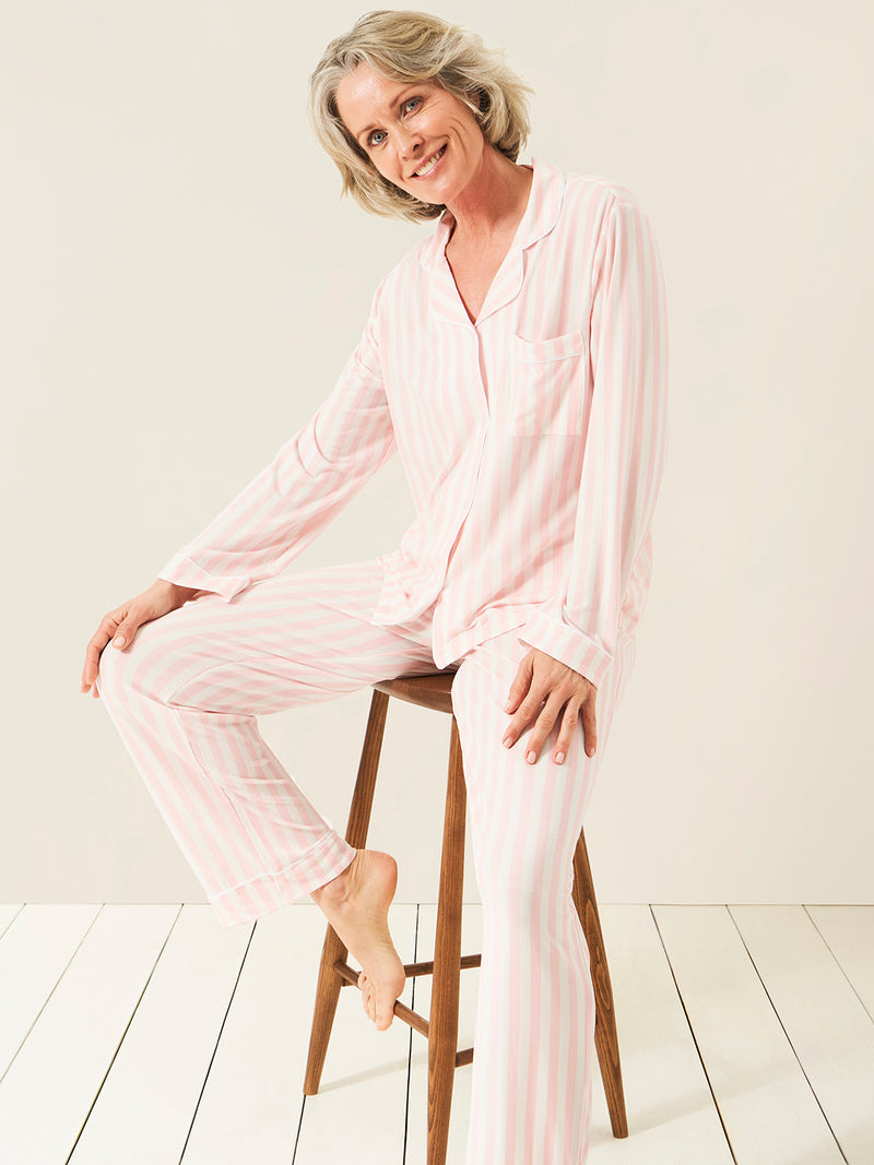 Long Pajama Set - Pale Pink Stripe Charming Garment Enterprises Co