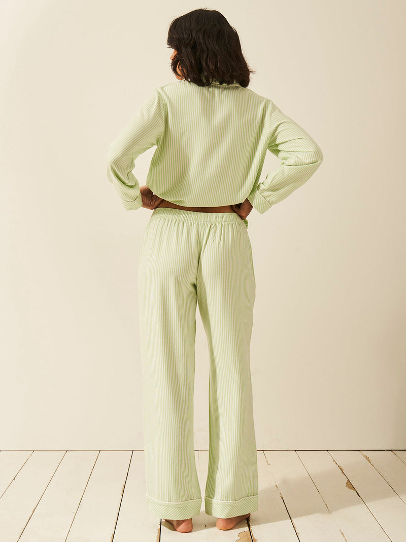 Emily English X S&S Soft Brushed Woven Pajama Bottoms - Matcha Stripe Anjos & Lourenco