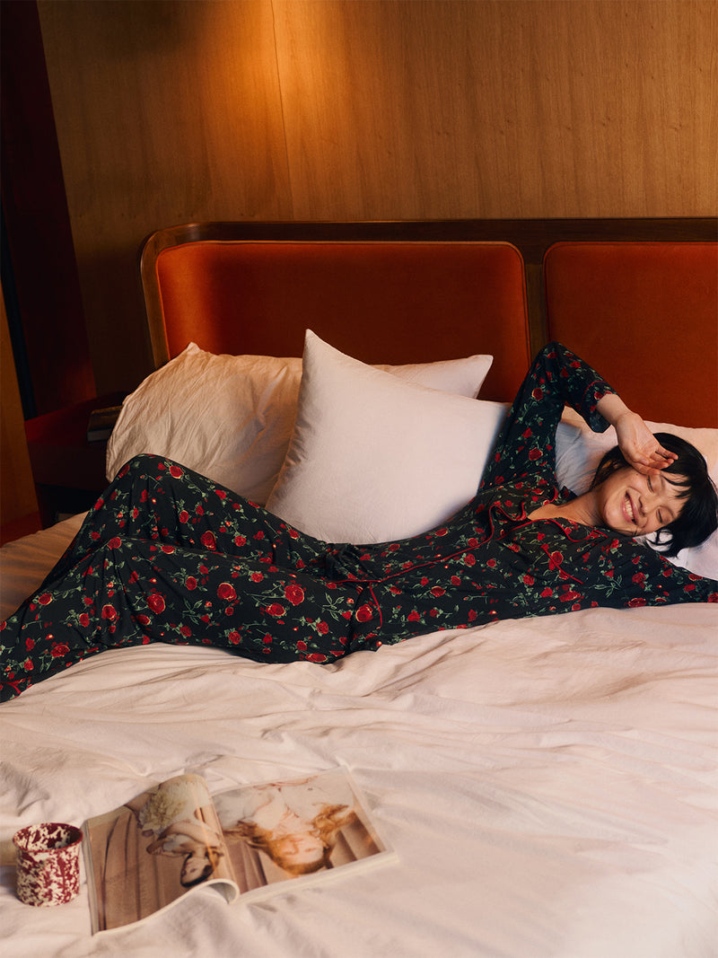 Long Pajama Set - RIXO Claudia Rose Black