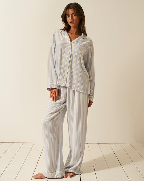 Soft Brushed Woven Pajama Bottoms - Barneby Gates Blue Anjos & Lourenco
