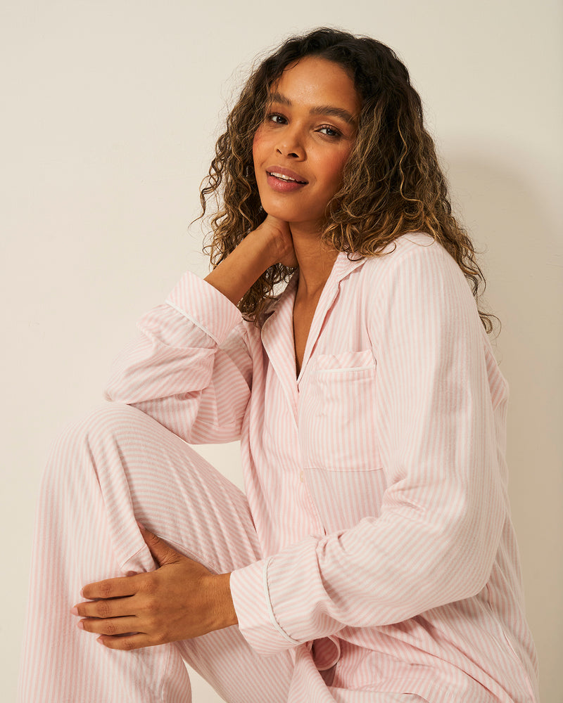 Soft Brushed Woven Pajama Top - Pink Stripe Anjos & Lourenco