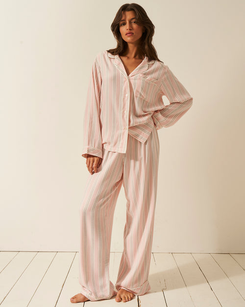 Soft Brushed Woven Pajama Bottoms - Barneby Gates Pink Anjos & Lourenco