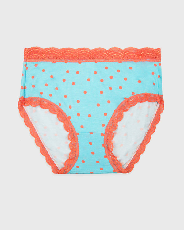 High Rise Brief - Turquoise and Coral Spots Stripe & Stare