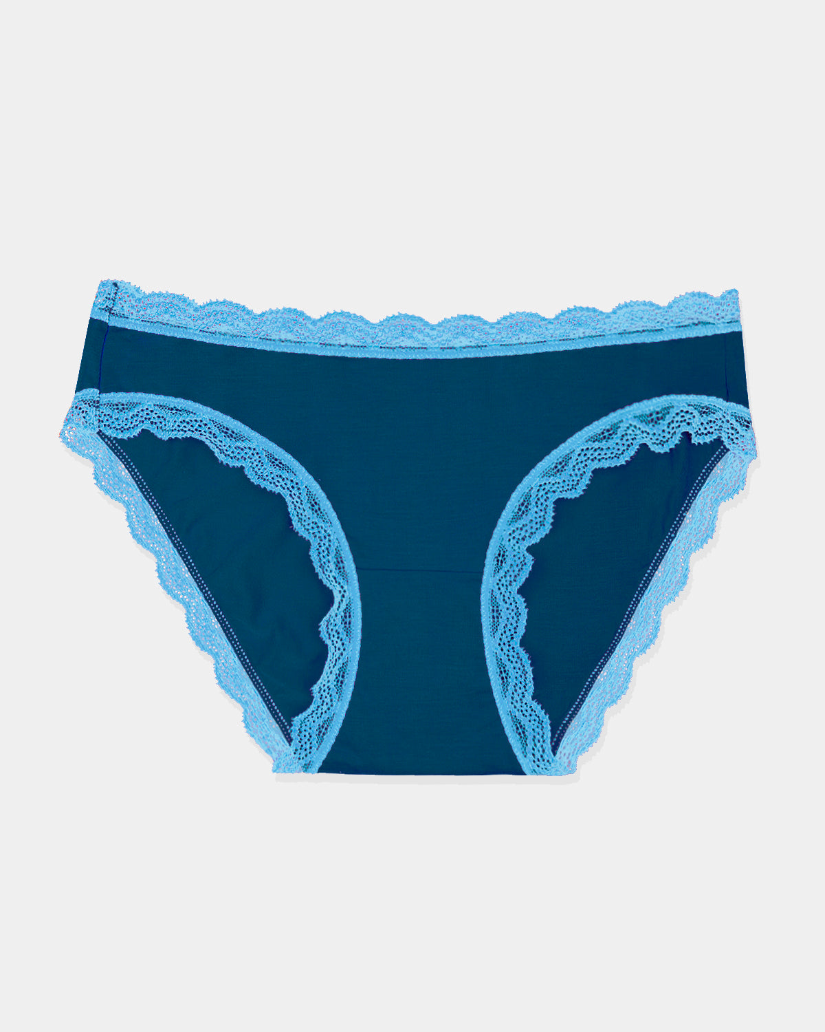 Microfiber and Wide Lace Band Thong Panty - Midnight blue