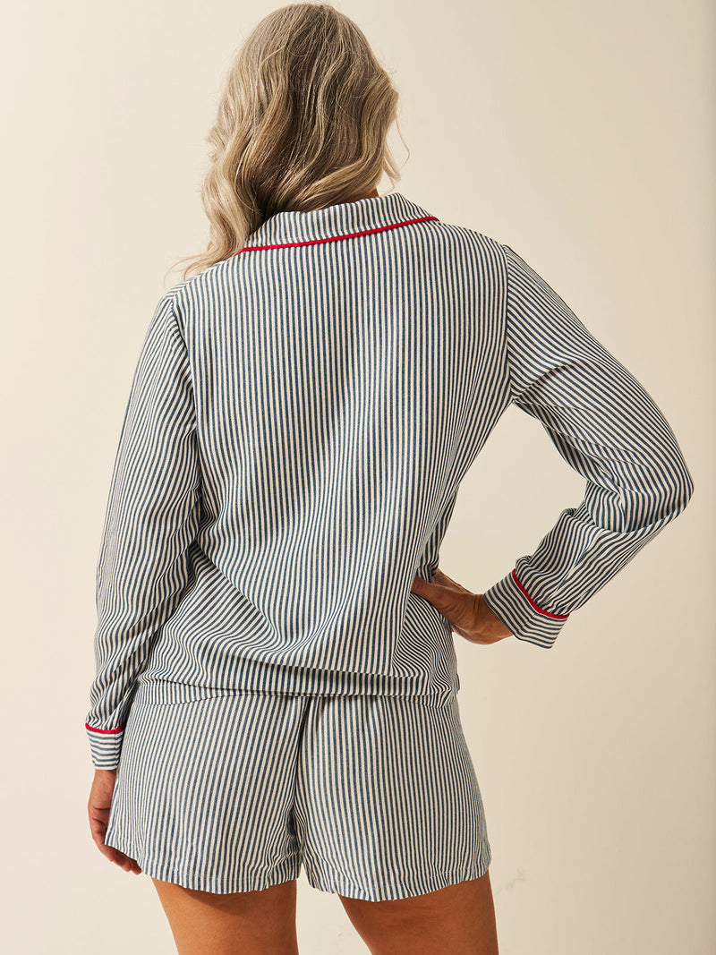 Soft Brushed Woven Pajama Top - Midnight Stripe Anjos & Lourenco