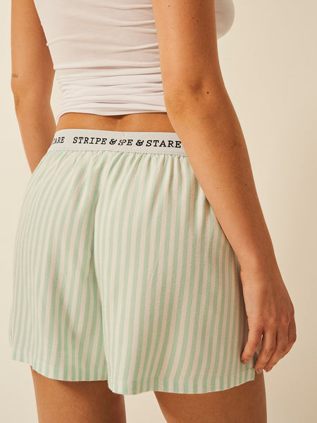 Soft Brushed Woven Pajama Shorts - Opal Stripe Anjos & Lourenco