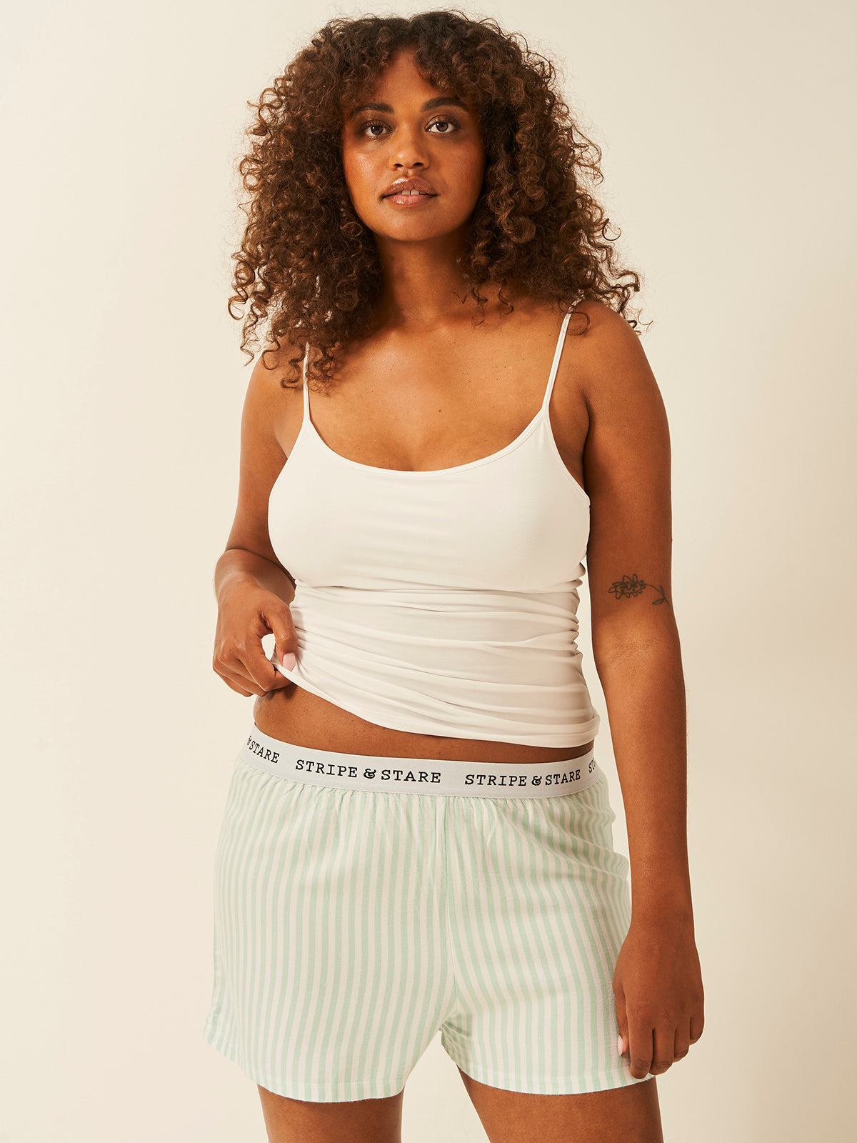 Soft Brushed Woven Pajama Shorts - Opal Stripe Anjos & Lourenco