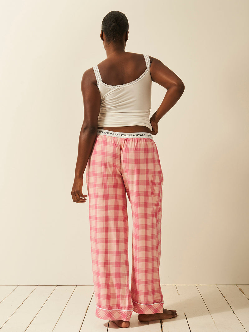 Soft Brushed Woven Pajama Bottoms - Pink Check Anjos & Lourenco