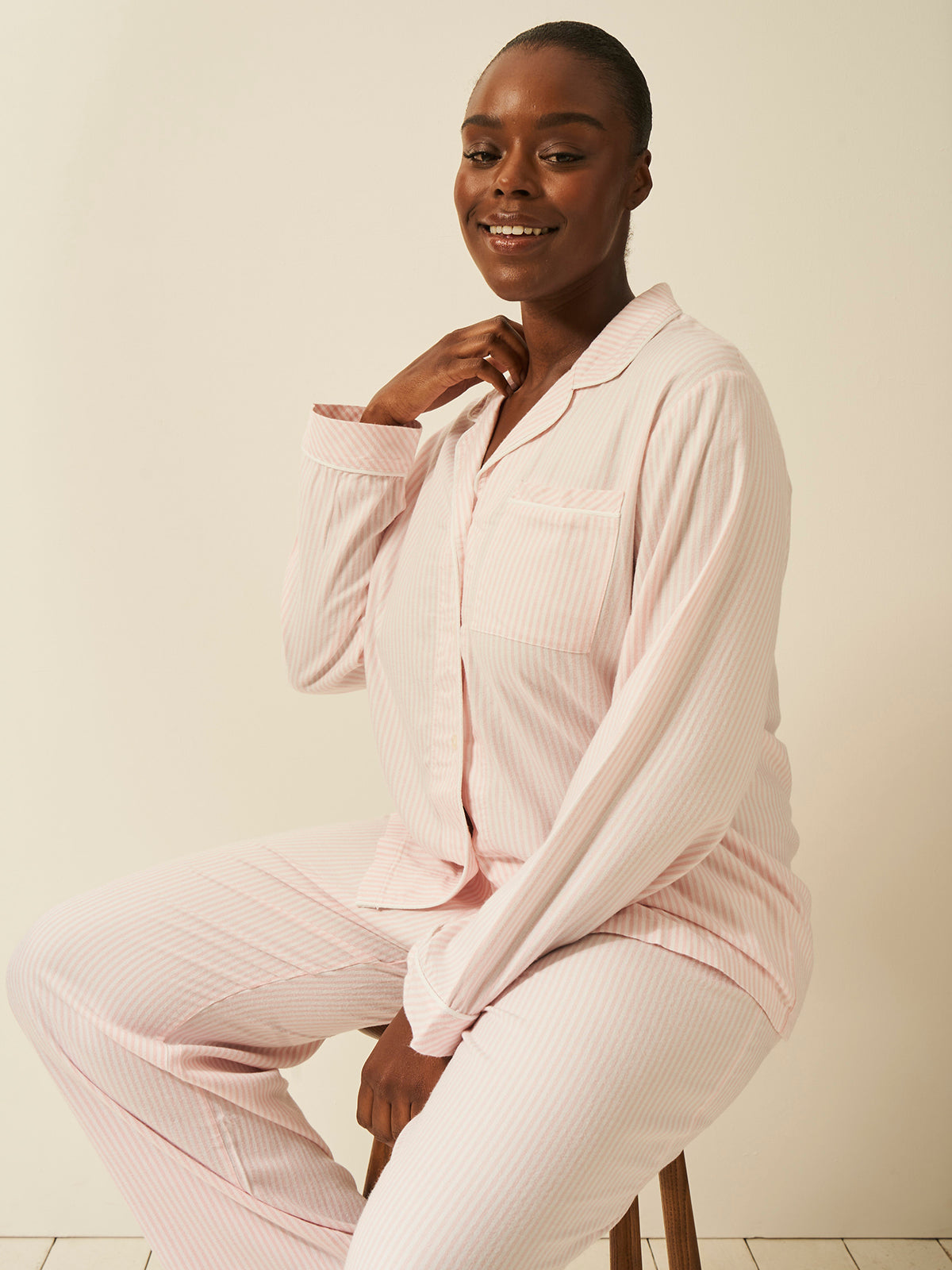 Soft Brushed Woven Pajama Bottoms - Pink Stripe Anjos & Lourenco