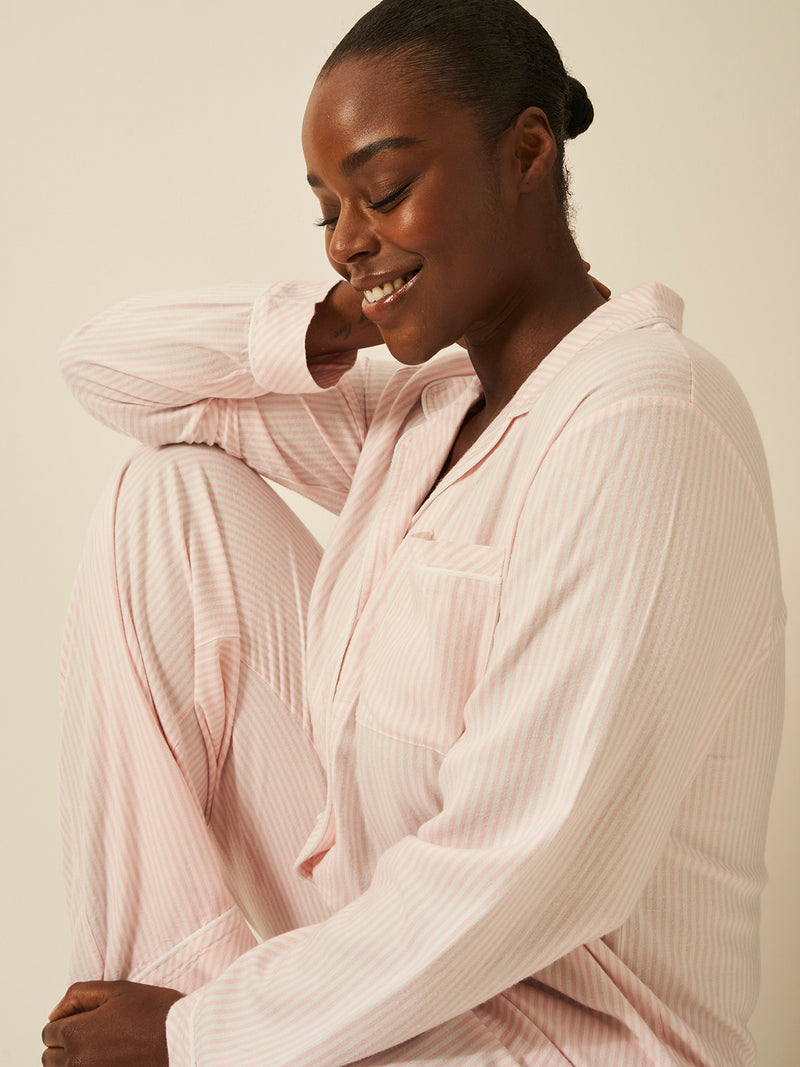 Soft Brushed Woven Pajama Top - Pink Stripe Anjos & Lourenco