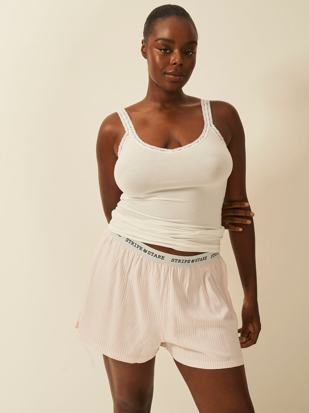 Soft Brushed Woven Pajama Shorts - Pink Stripe Anjos & Lourenco