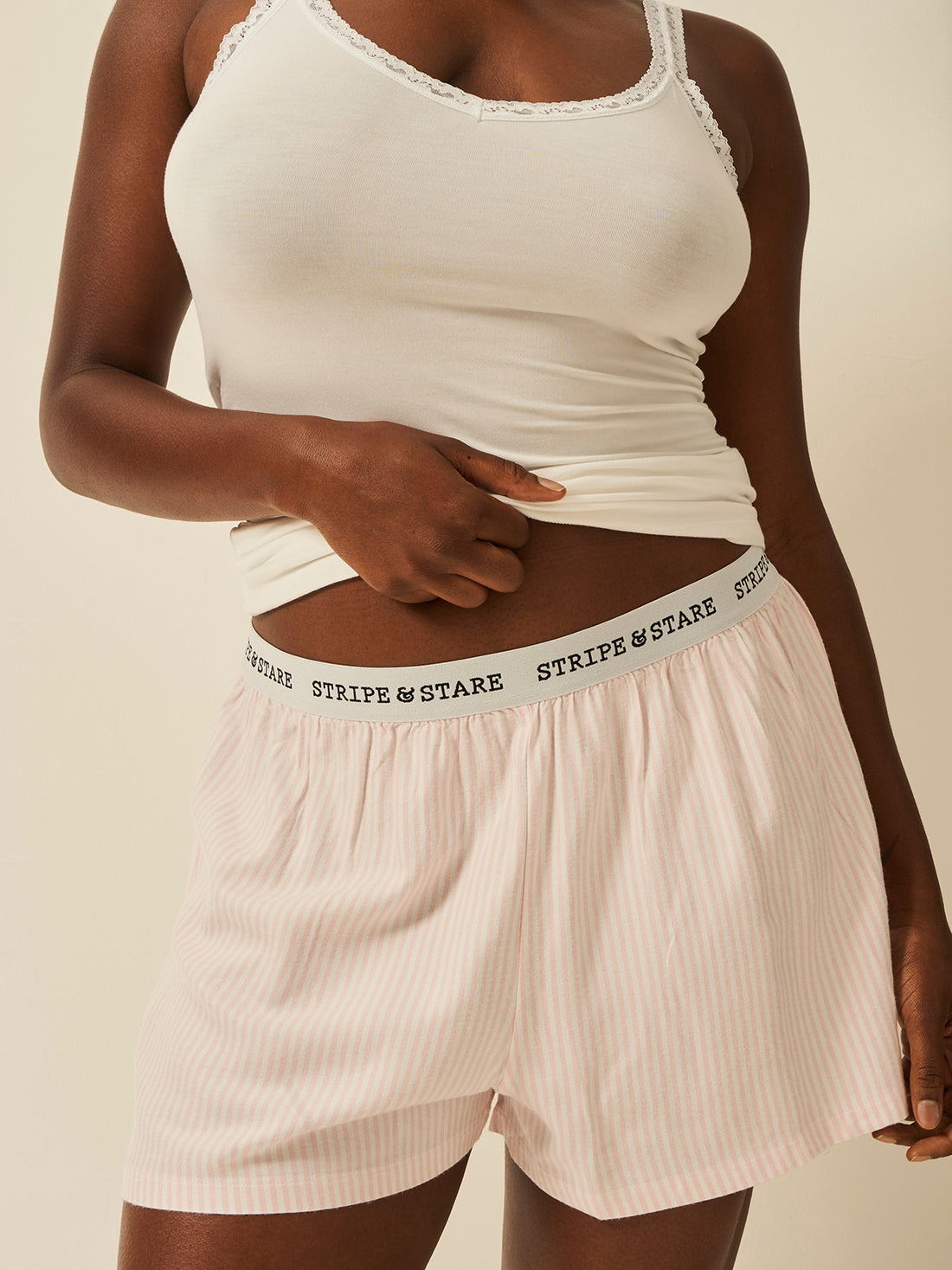 Soft Brushed Woven Pajama Shorts - Pink Stripe Anjos & Lourenco