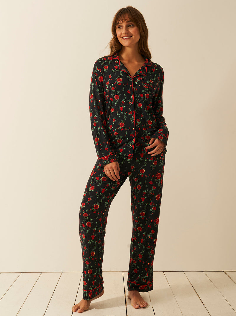 Long Pajama Set - RIXO Claudia Rose Black