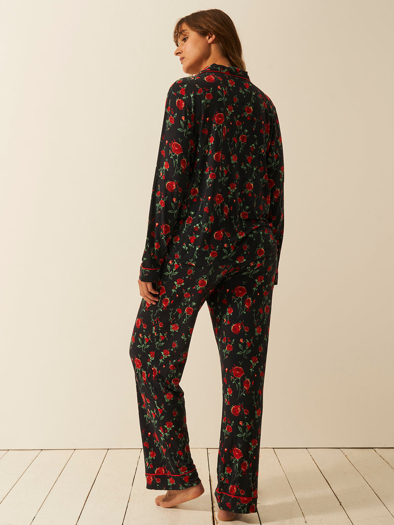 Long Pajama Set - RIXO Claudia Rose Black