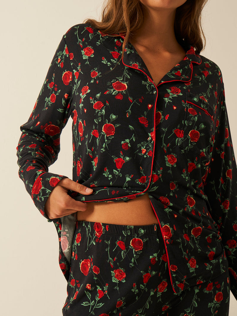 Long Pajama Set - RIXO Claudia Rose Black