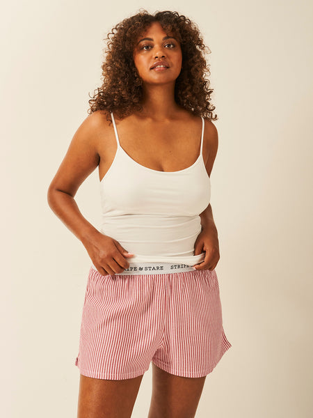 Soft Brushed Woven Pajama Shorts - Red Stripe Anjos & Lourenco