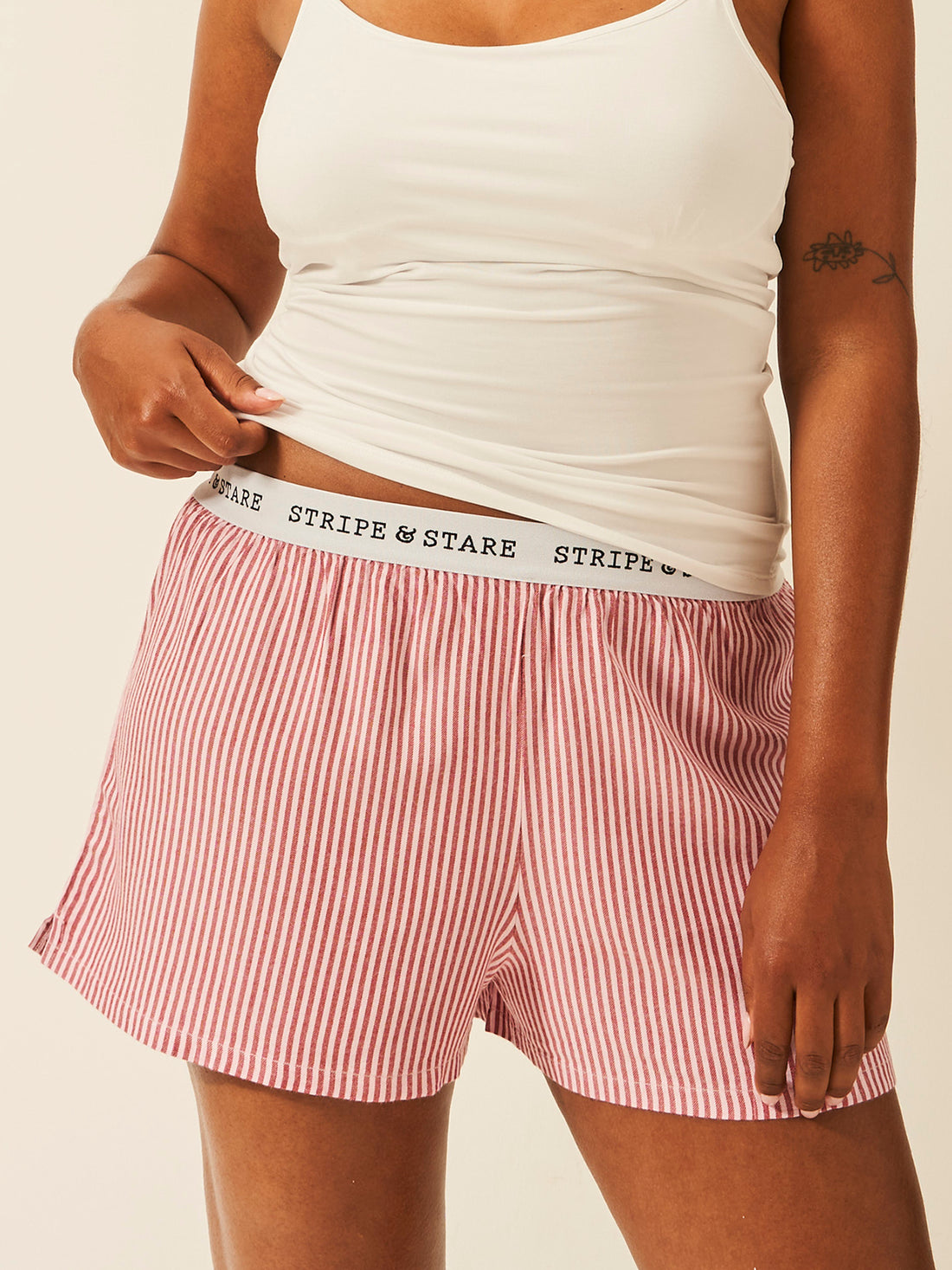 Soft Brushed Woven Pajama Shorts - Red Stripe Anjos & Lourenco