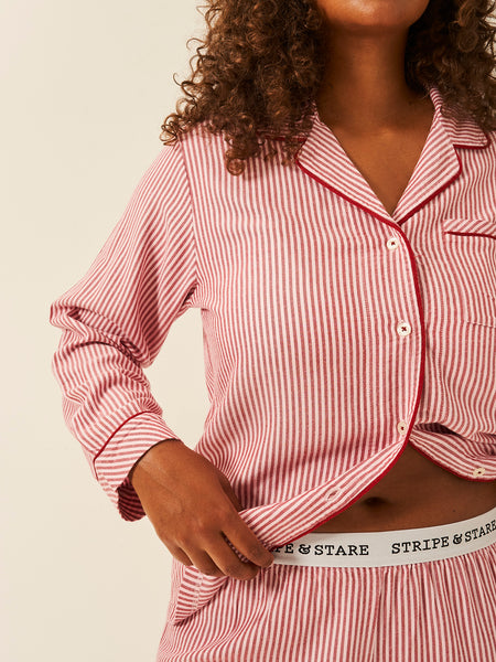 Soft Brushed Woven Pajama Top - Red Stripe Anjos & Lourenco