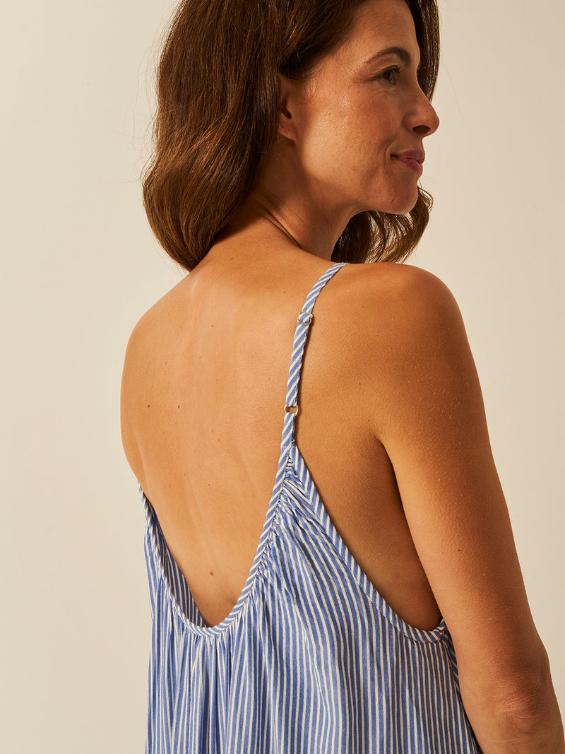 Seersucker Midi Frill Everywhere Dress - Amparo Blue Stripe Fast Track Sourcing FZC LLC