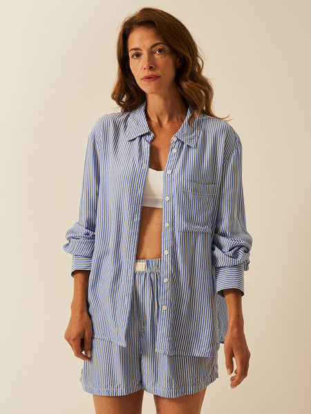 Seersucker Oversized Boyfriend Shirt - Amparo Blue Stripe Fast Track Sourcing FZC LLC