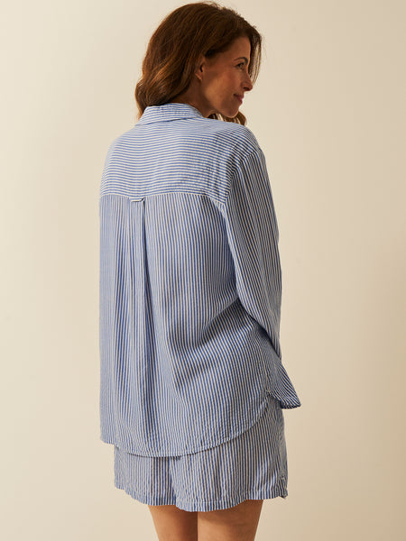 Seersucker Oversized Boyfriend Shirt - Amparo Blue Stripe Fast Track Sourcing FZC LLC