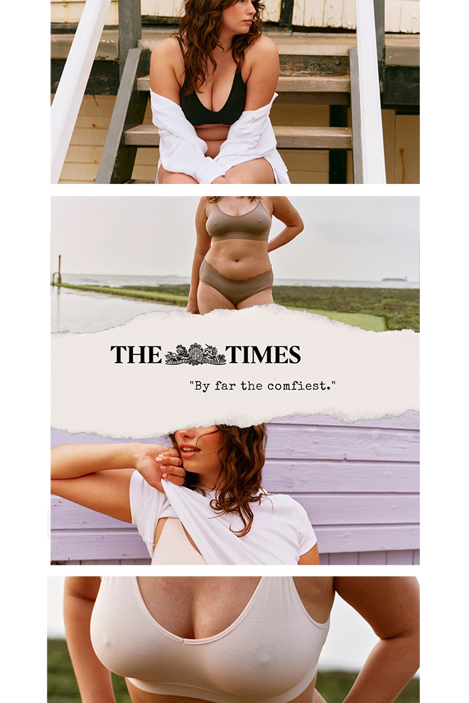 woman wearing underwear at beach with times quote