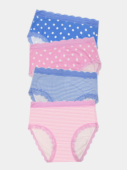 High Rise Brief Four Pack - Spots & Stripes