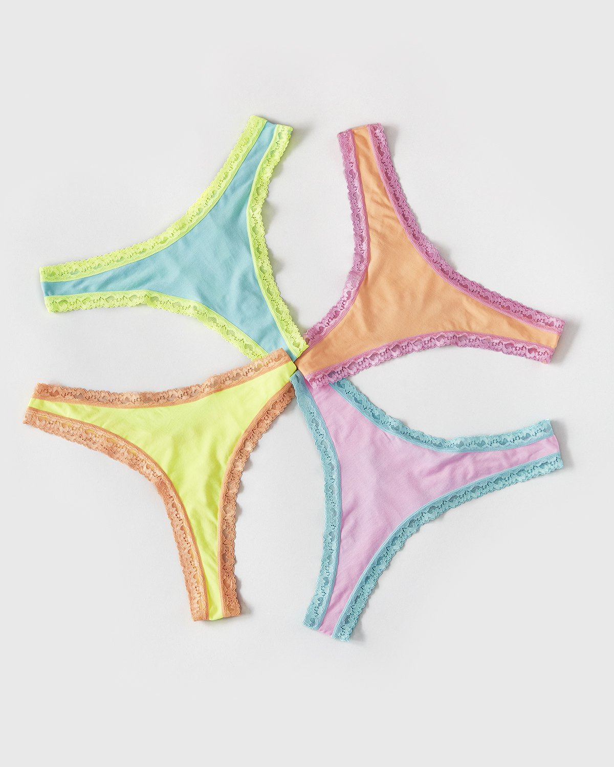 Thong Four Pack Neon Candy Sustainable Tencel™ Lace Underwear