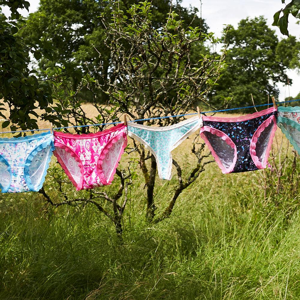 Multiple knickers on a washing line outside