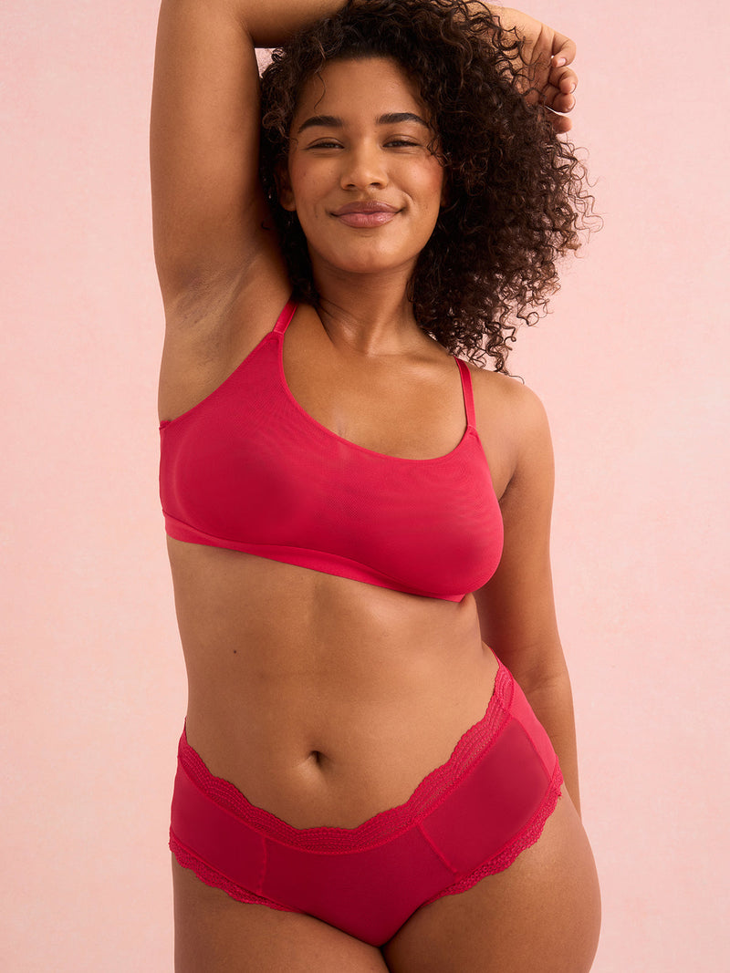 String Scoop Mesh Bra - Cherry Red