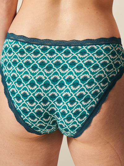 The Original Brief - Teal Floral Tile Stripe & Stare