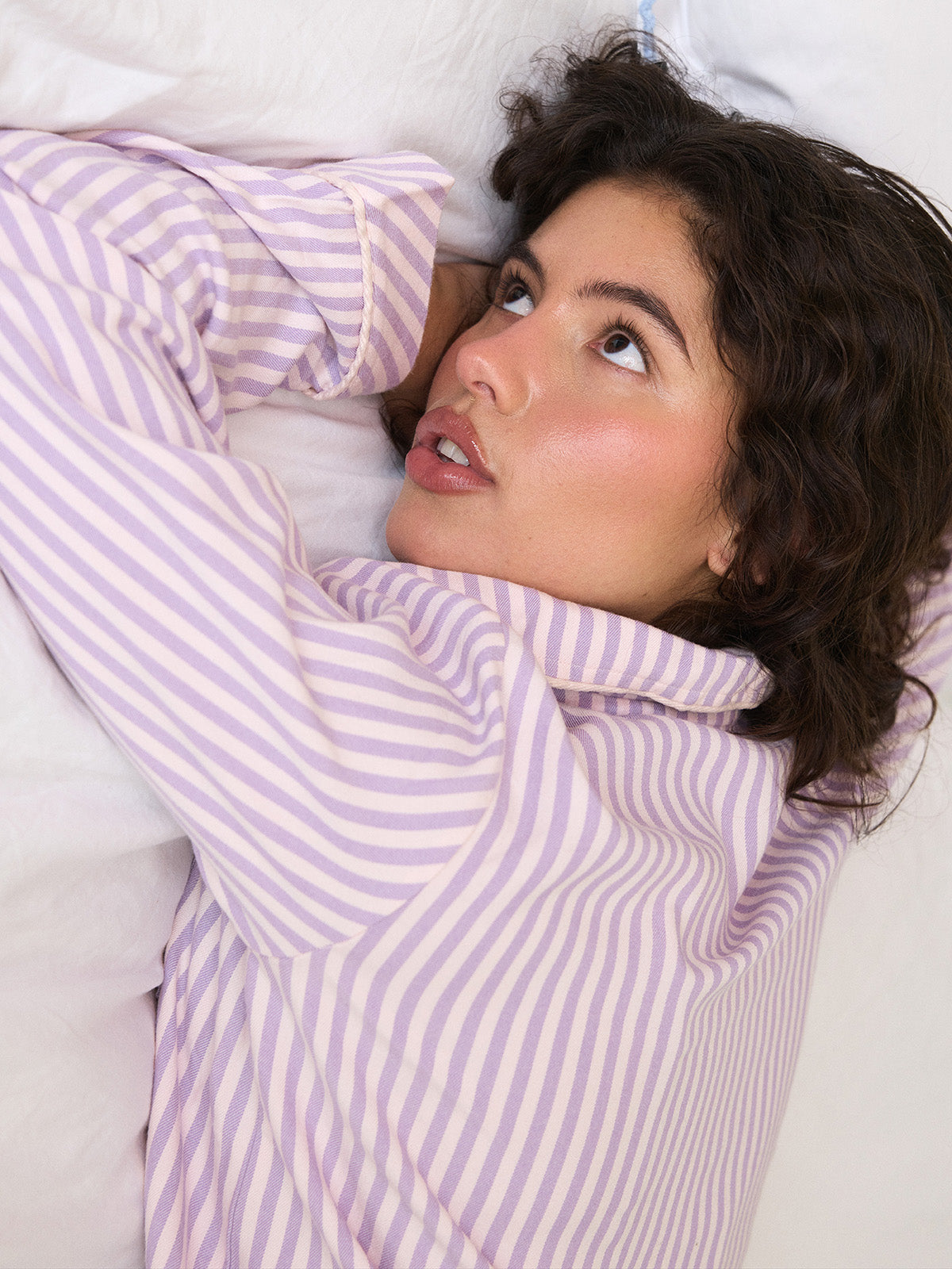 Soft Brushed Woven Pajama Top - Lavender Haze Stripe