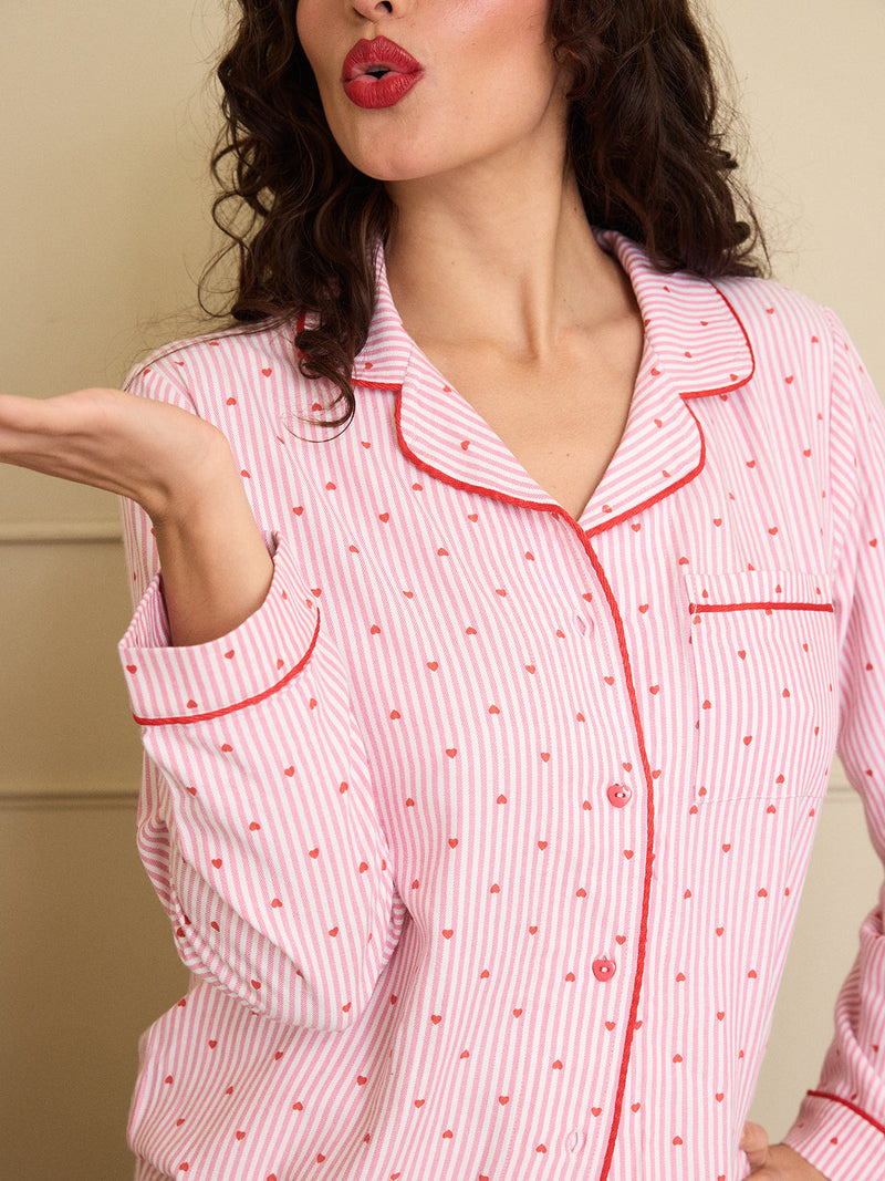 Soft Brushed Woven Pajama Top - Hearts